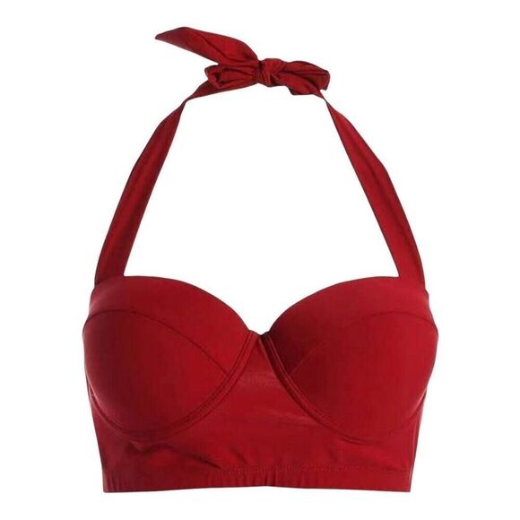 Halter Bikini Top XXXL Women’s Plus Red Bikini Top 38DD - Picture 4 of 7